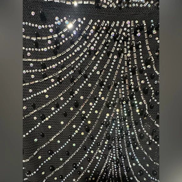 Windsor Black and Silver Beaded Prom Dress Iridescent Rhinestone winter formal S - Picture 5 of 9